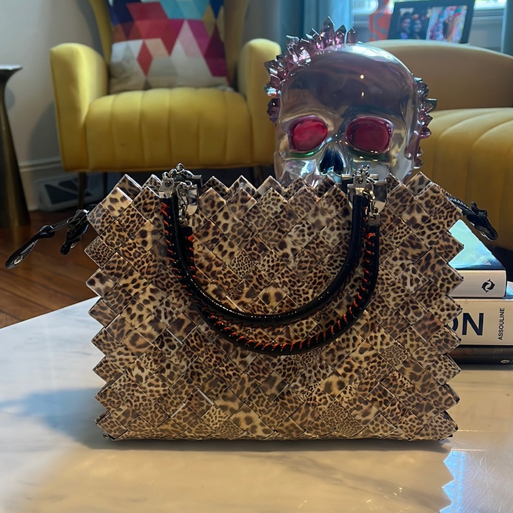 Nahui Ollin Vintage Designer Candy Wrapper Bag in Leopard